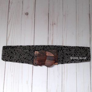 Beaded Wood Stretch Wide Belt Boho Bohemian Artisan Brown Black Gray